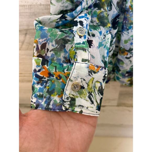 Liz Claiborne Women's XL blue floral long sleeve collared blouse top new - Picture 4 of 6